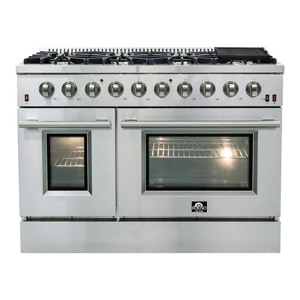 Forno Galiano Professional 48 in. 6.58 cu. ft. Gas Range with Gas Cooktop and Double Gas Oven in Stainless Steel (FFSGS6244-48) main image.