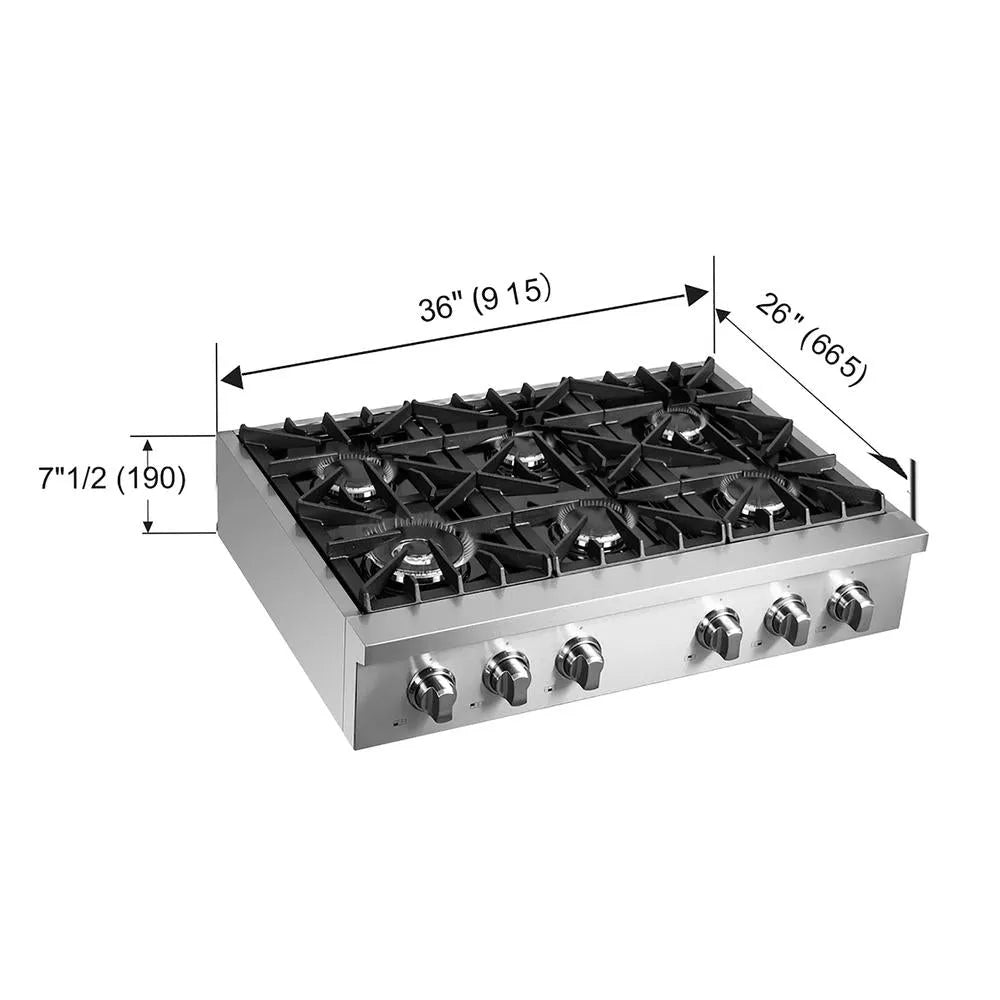 Forno Lseo 36 in. 6 Burner Gas Rangetop with Griddle in Stainless Steel (FCTGS5737-36)-