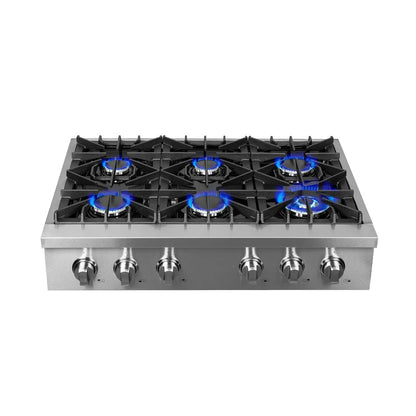 Forno Lseo 36 in. 6 Burner Gas Rangetop with Griddle in Stainless Steel (FCTGS5737-36)-