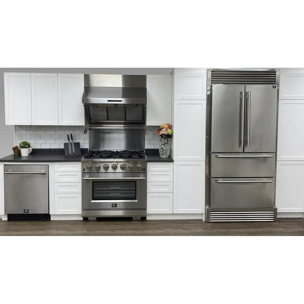 Forno Moena - 36 in. 19 cu. ft. French Door Counter Depth Refrigerator with Decorative Grill Trim Kit in Stainless Steel (FFRBI1820-40SG)-