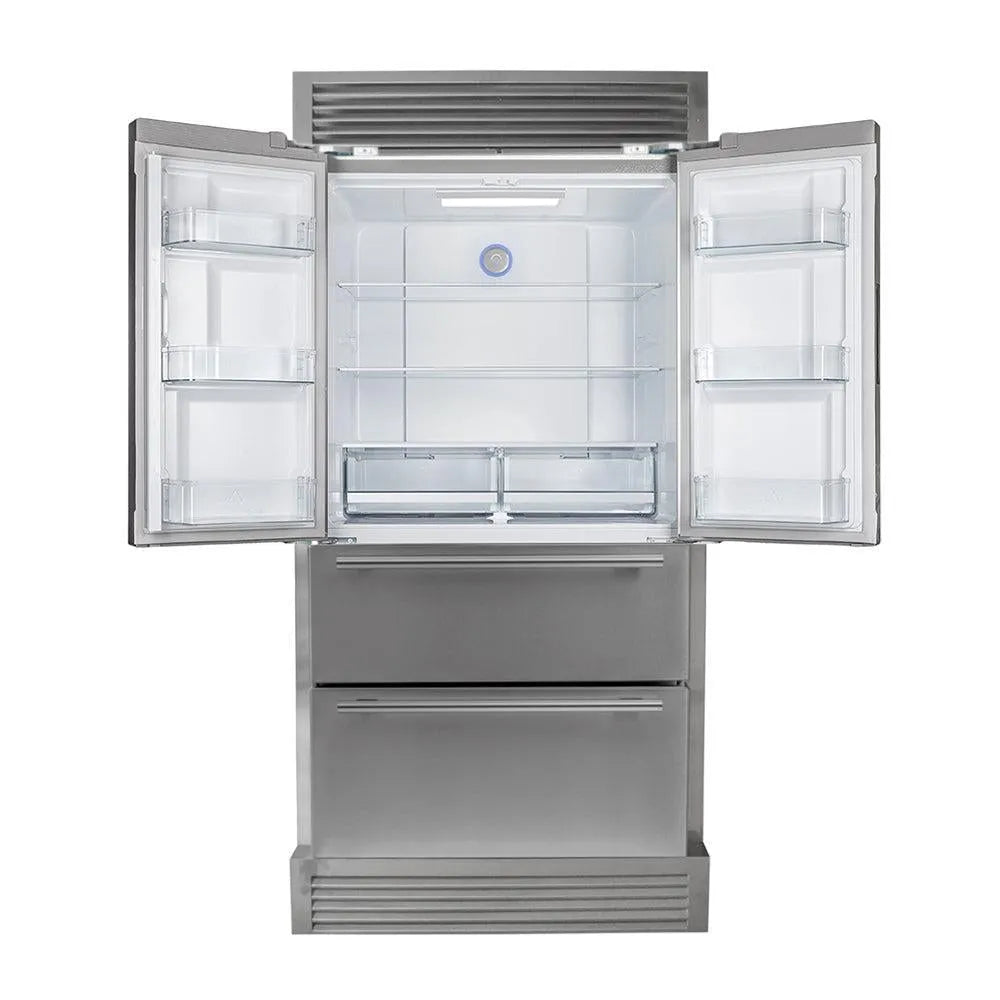 Forno Moena - 36 in. 19 cu. ft. French Door Counter Depth Refrigerator with Decorative Grill Trim Kit in Stainless Steel (FFRBI1820-40SG)-