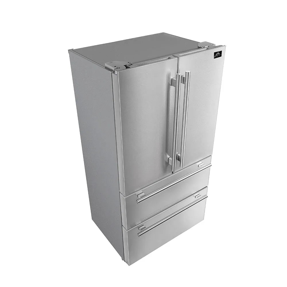 Forno Moena - 36 in. 19 cu. ft. French Door Counter Depth Refrigerator with Decorative Grill Trim Kit in Stainless Steel (FFRBI1820-40SG)-