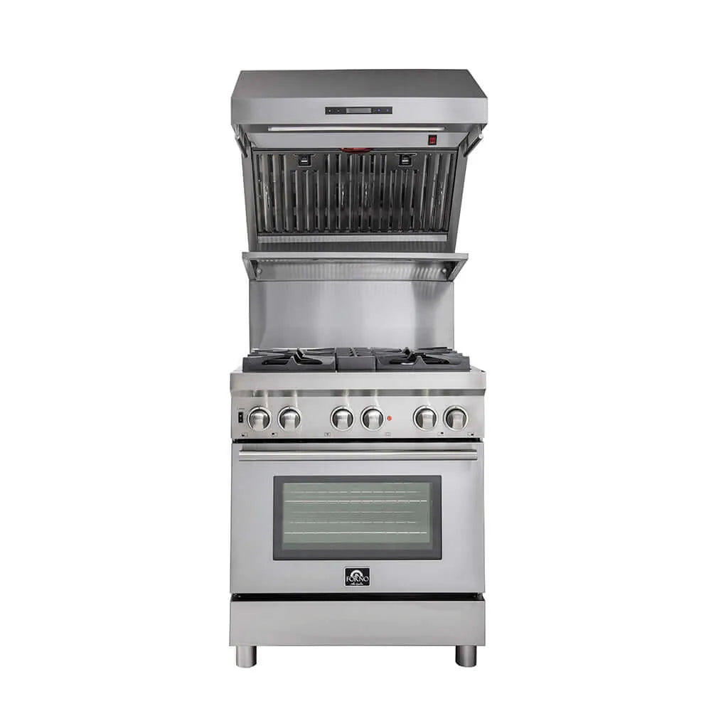 Forno Savona - 30 in. Wall Mount Range Hood and Back Splash with Red Light Warmer and Shelf (FRHWM5029-30HB)-