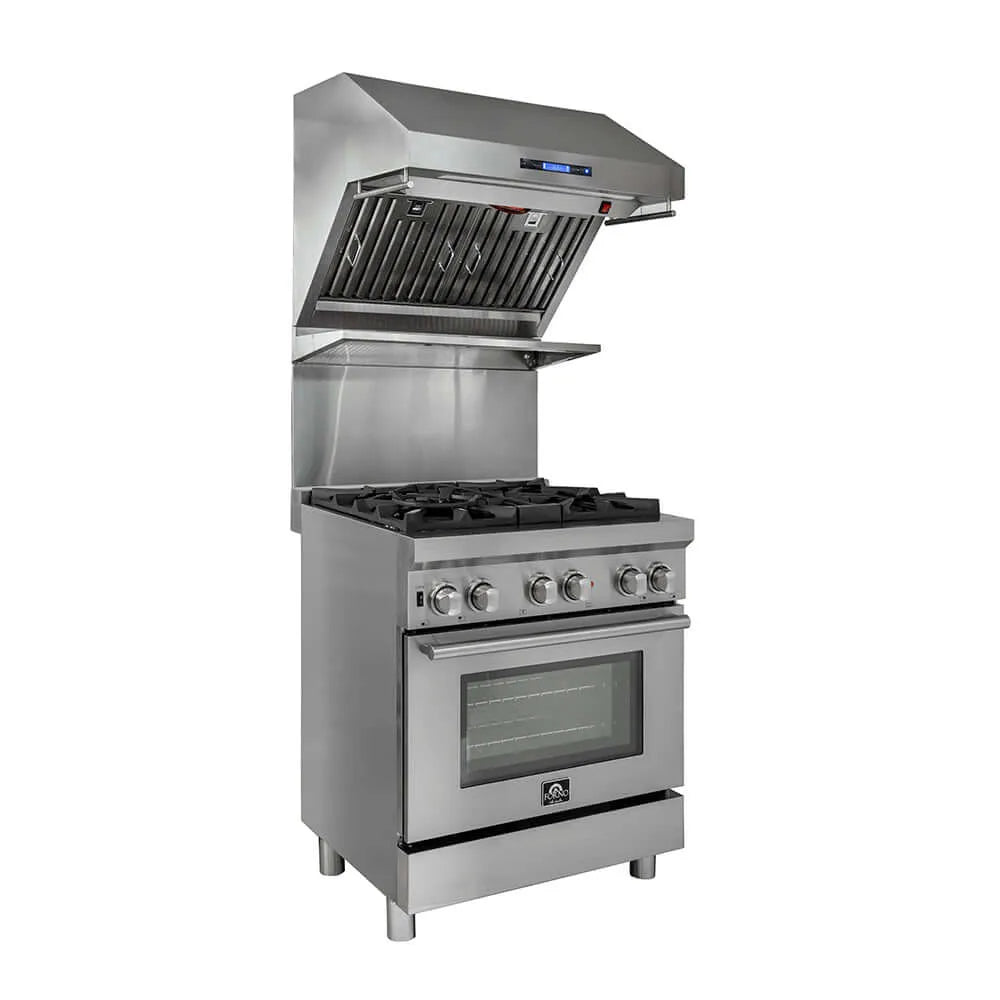 Forno Savona - 30 in. Wall Mount Range Hood and Back Splash with Red Light Warmer and Shelf (FRHWM5029-30HB)-