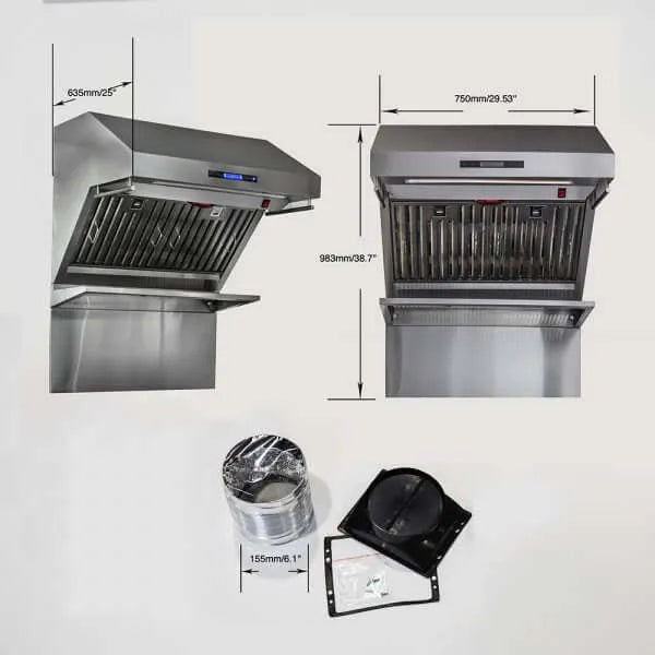 Forno Savona - 30 in. Wall Mount Range Hood and Back Splash with Red Light Warmer and Shelf (FRHWM5029-30HB)-