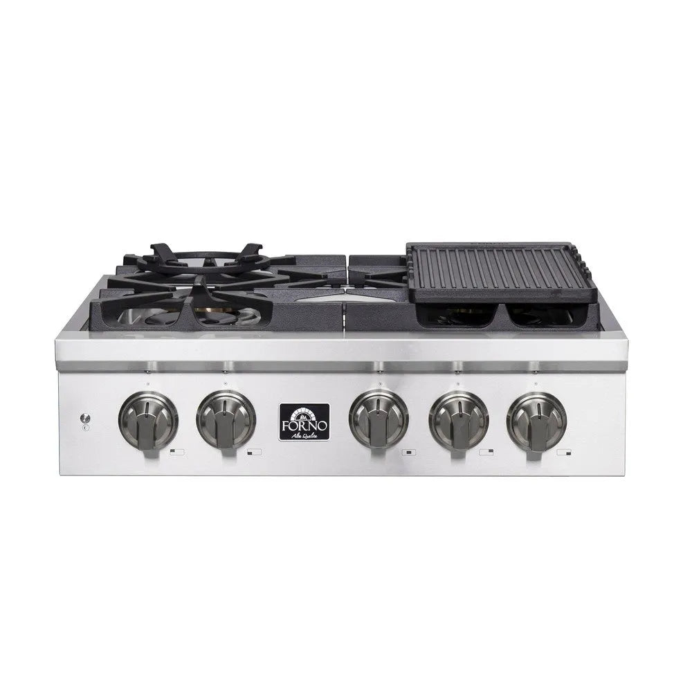 Forno Spezia 30 in. 5 Burner Gas Cooktop with Wok Ring and Griddle in Stainless Steel (FCTGS5751-30)-