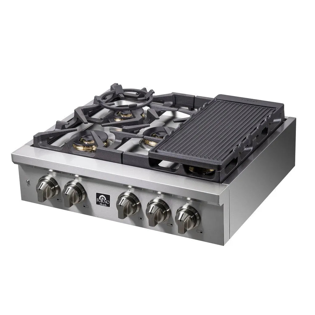 Forno Spezia 30 in. 5 Burner Gas Cooktop with Wok Ring and Griddle in Stainless Steel (FCTGS5751-30)-