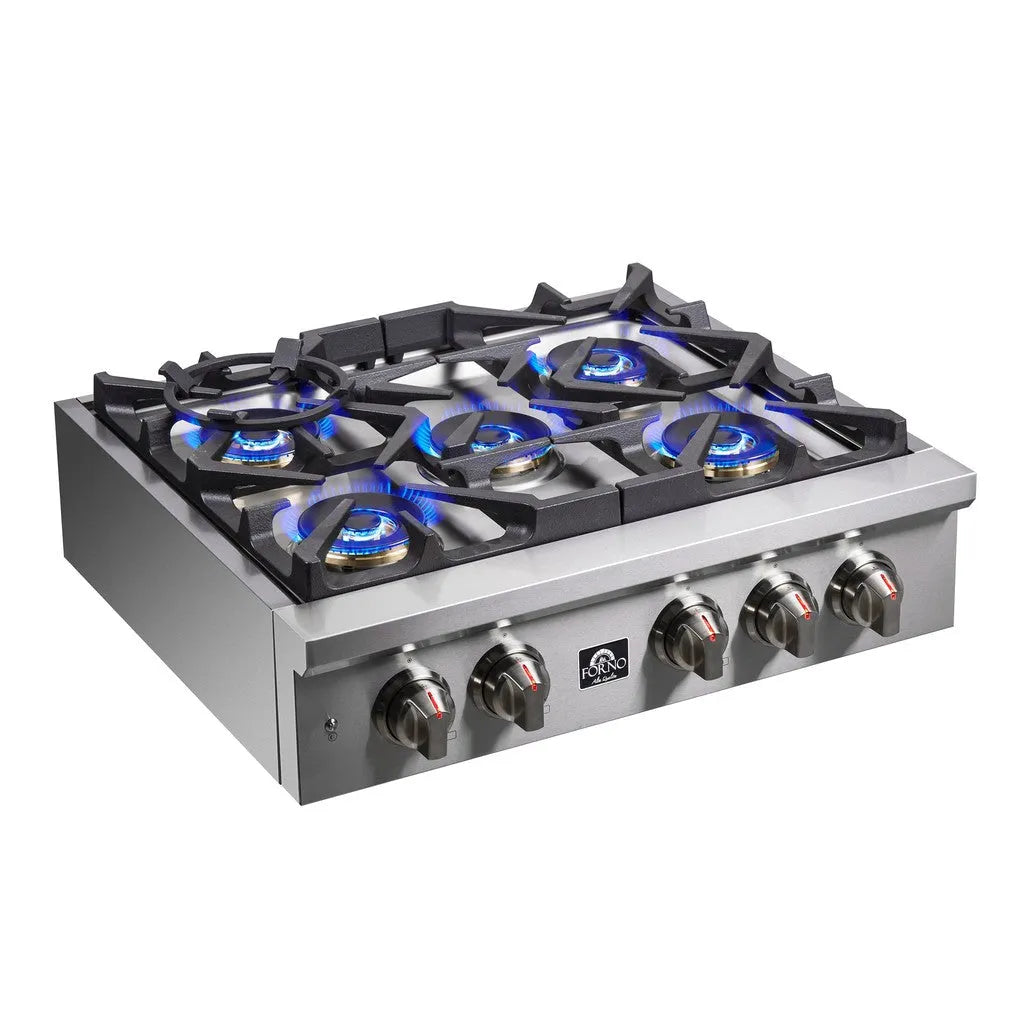 Forno Spezia 30 in. 5 Burner Gas Cooktop with Wok Ring and Griddle in Stainless Steel (FCTGS5751-30)-