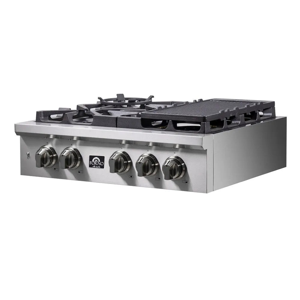 Forno Spezia 30 in. 5 Burner Gas Cooktop with Wok Ring and Griddle in Stainless Steel (FCTGS5751-30)-