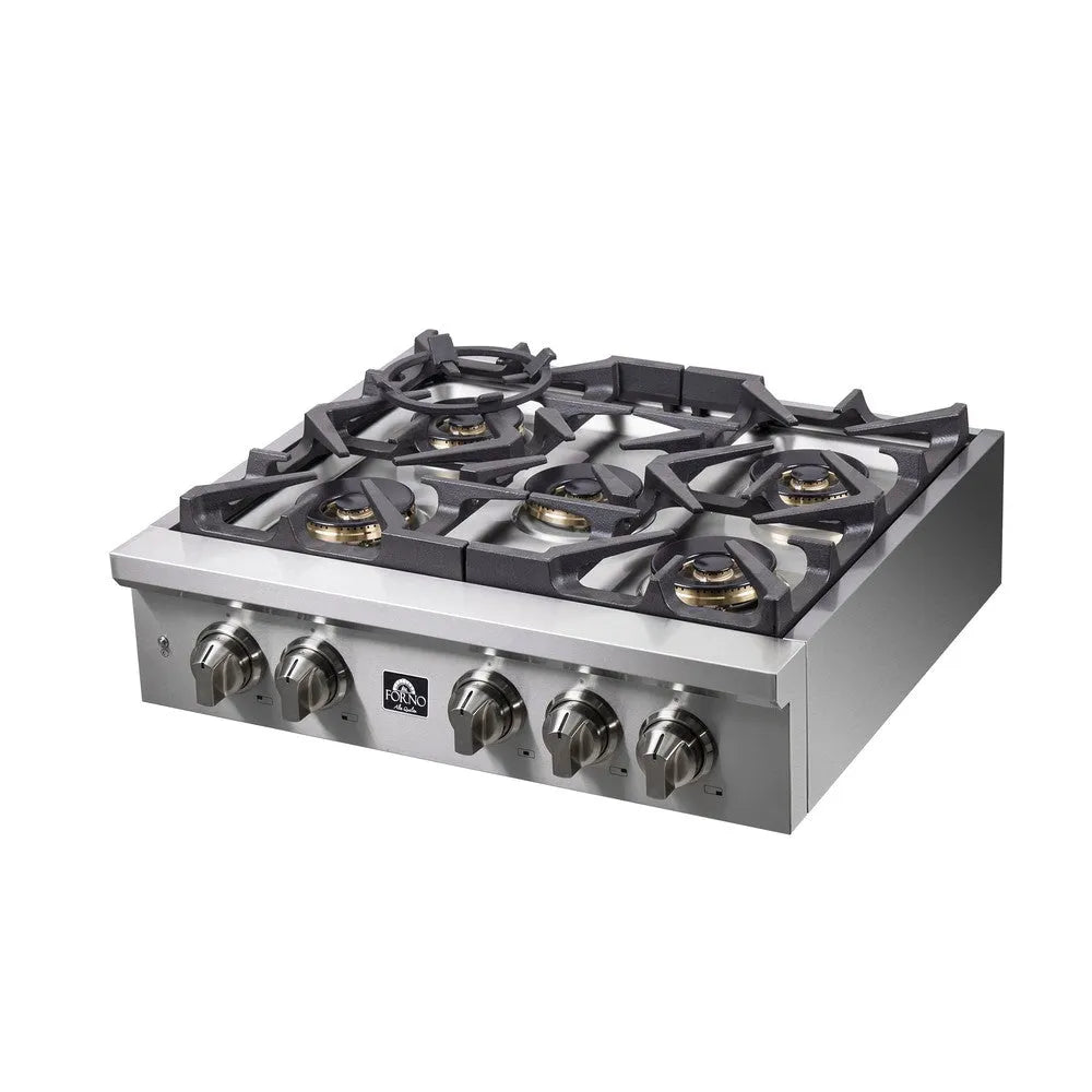 Forno Spezia 30 in. 5 Burner Gas Cooktop with Wok Ring and Griddle in Stainless Steel (FCTGS5751-30)-