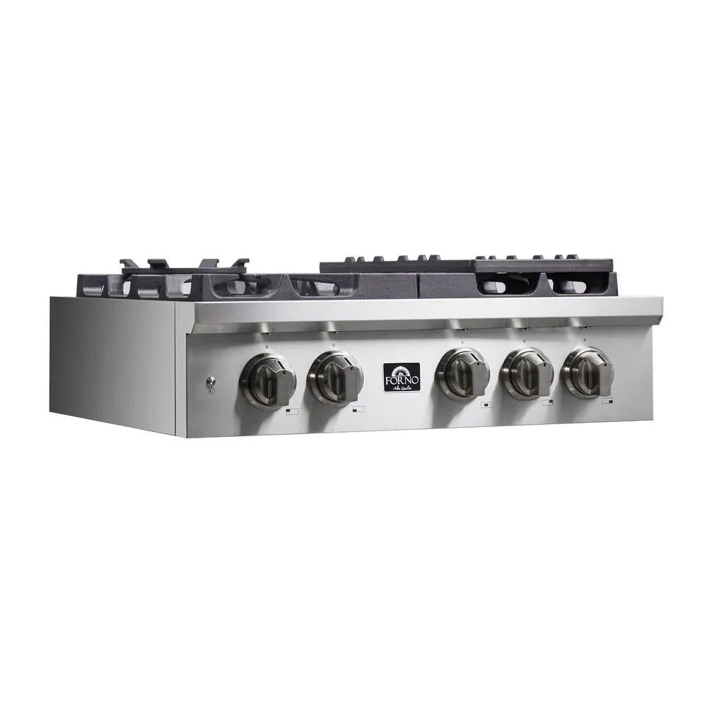 Forno Spezia 30 in. 5 Burner Gas Cooktop with Wok Ring and Griddle in Stainless Steel (FCTGS5751-30)-