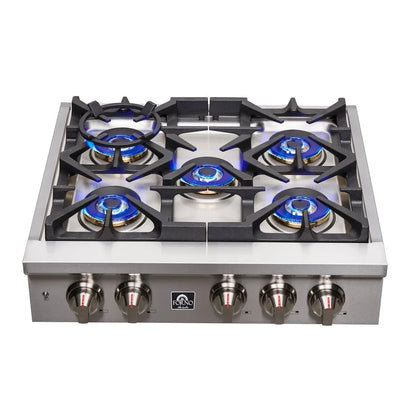 Forno Spezia 30 in. 5 Burner Gas Cooktop with Wok Ring and Griddle in Stainless Steel (FCTGS5751-30)-