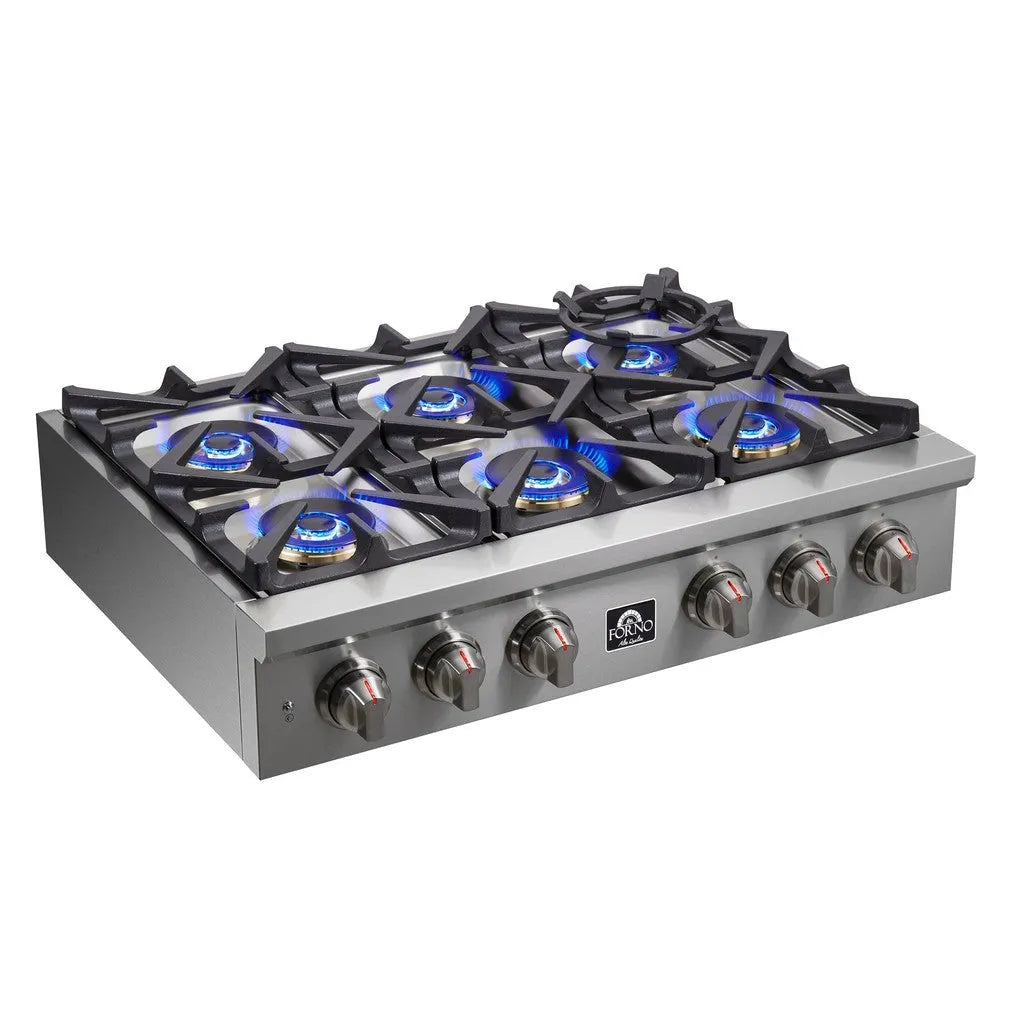 Forno Spezia 36 in. 6 Burner Gas Cooktop with Wok Ring and Griddle in Stainless Steel (FCTGS5751-36)-