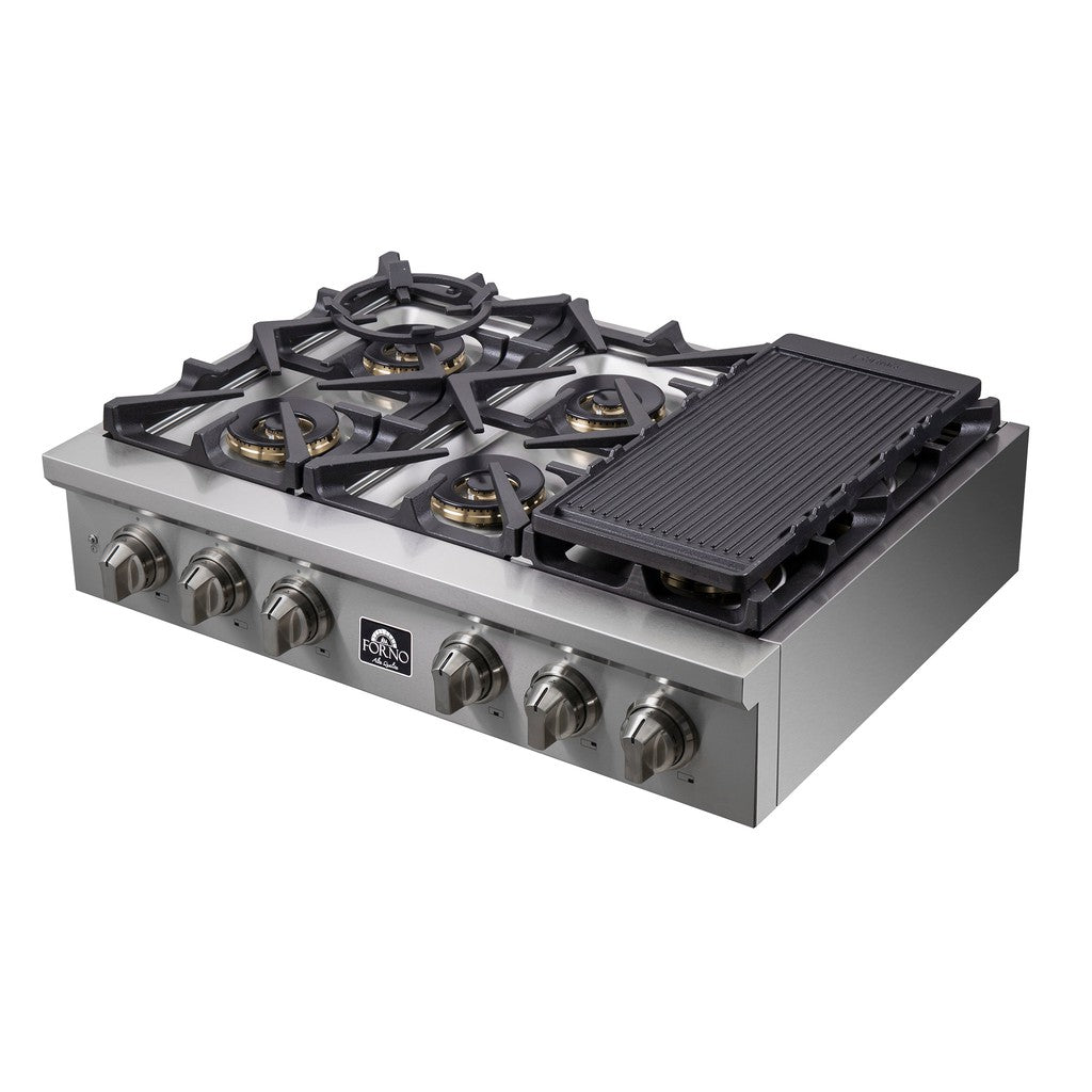 Forno Spezia 36 in. 6 Burner Gas Cooktop with Wok Ring and Griddle in Stainless Steel (FCTGS5751-36)-