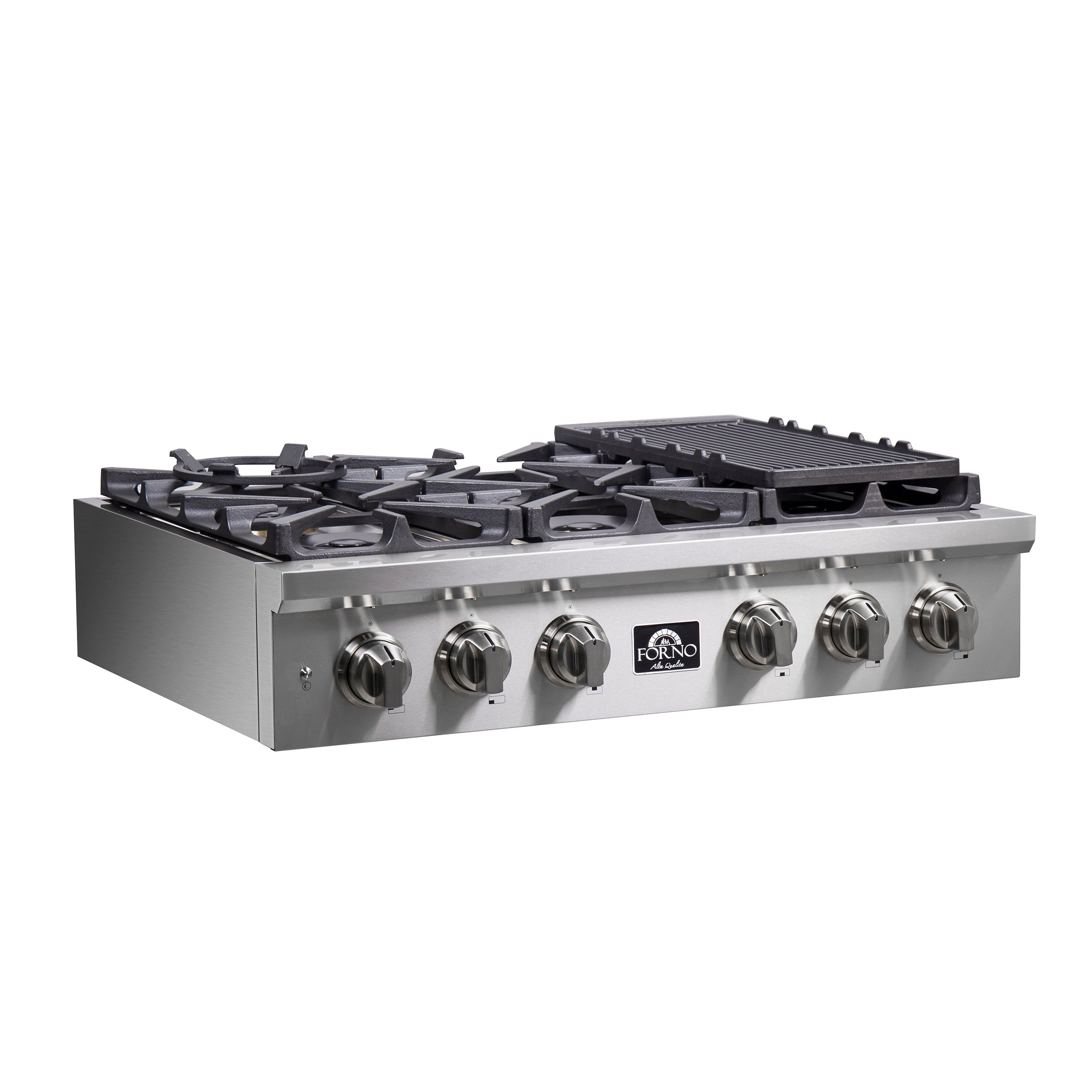 Forno Spezia 36 in. 6 Burner Gas Cooktop with Wok Ring and Griddle in Stainless Steel (FCTGS5751-36)-