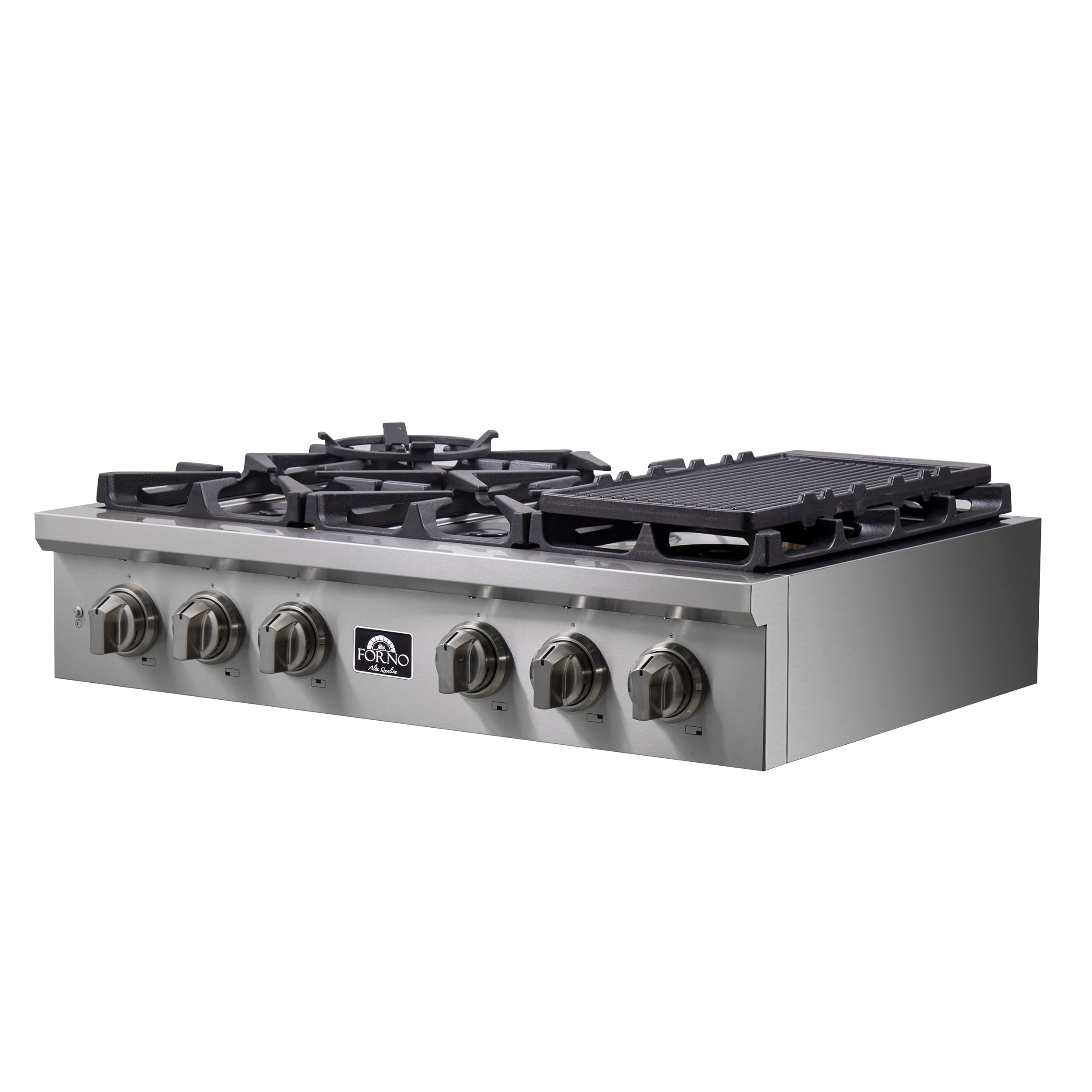 Forno Spezia 36 in. 6 Burner Gas Cooktop with Wok Ring and Griddle in Stainless Steel (FCTGS5751-36)-