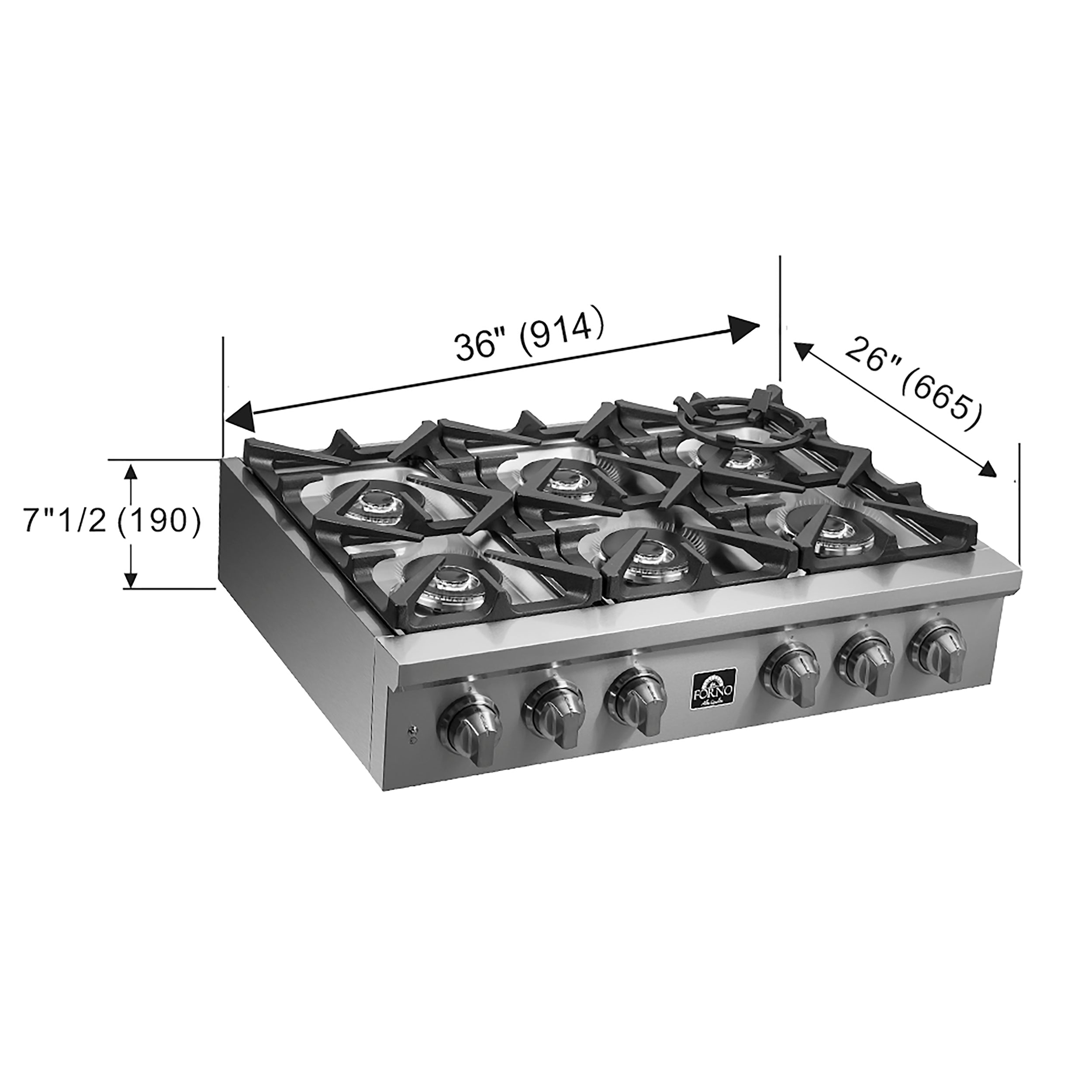 Forno Spezia 36 in. 6 Burner Gas Cooktop with Wok Ring and Griddle in Stainless Steel (FCTGS5751-36)