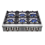 Forno Spezia 36 in. 6 Burner Gas Cooktop with Wok Ring and Griddle in Stainless Steel (FCTGS5751-36)-