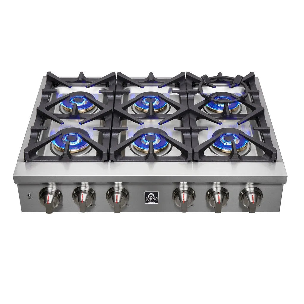 Forno Spezia 36 in. 6 Burner Gas Cooktop with Wok Ring and Griddle in Stainless Steel (FCTGS5751-36)-