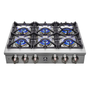 Forno Spezia 36 in. 6 Burner Gas Rangetop with Wok Ring and Griddle in Stainless Steel (FCTGS5751-36) main image.