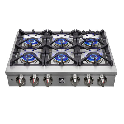 Forno Spezia 36 in. 6 Burner Gas Cooktop with Wok Ring and Griddle in Stainless Steel (FCTGS5751-36)-