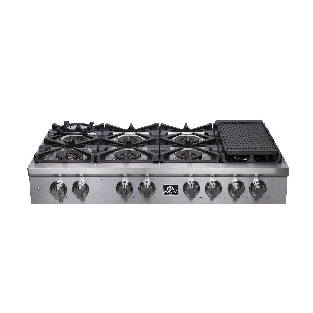 Forno Spezia 48 in. 8 Burner Gas Cooktop with Wok Ring and Griddle in Stainless Steel (FCTGS5751-48)