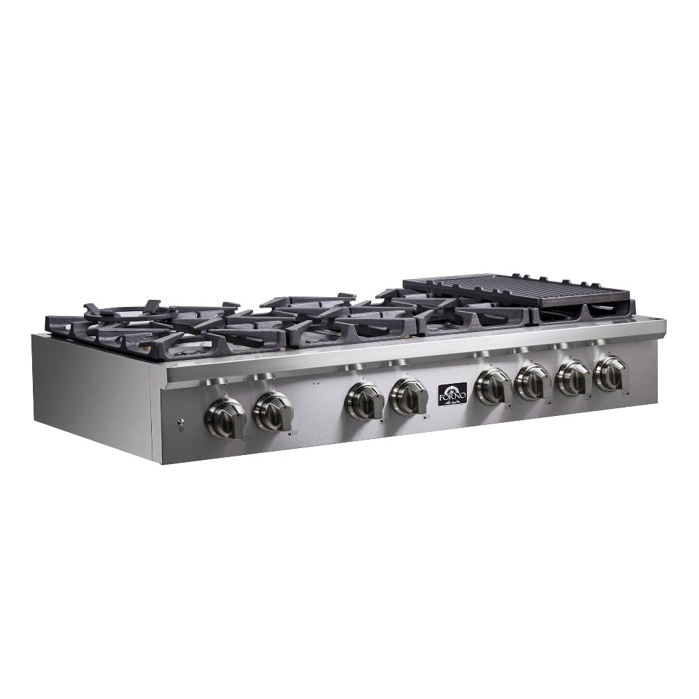 Forno Spezia 48 in. 8 Burner Gas Cooktop with Wok Ring and Griddle in Stainless Steel (FCTGS5751-48)-