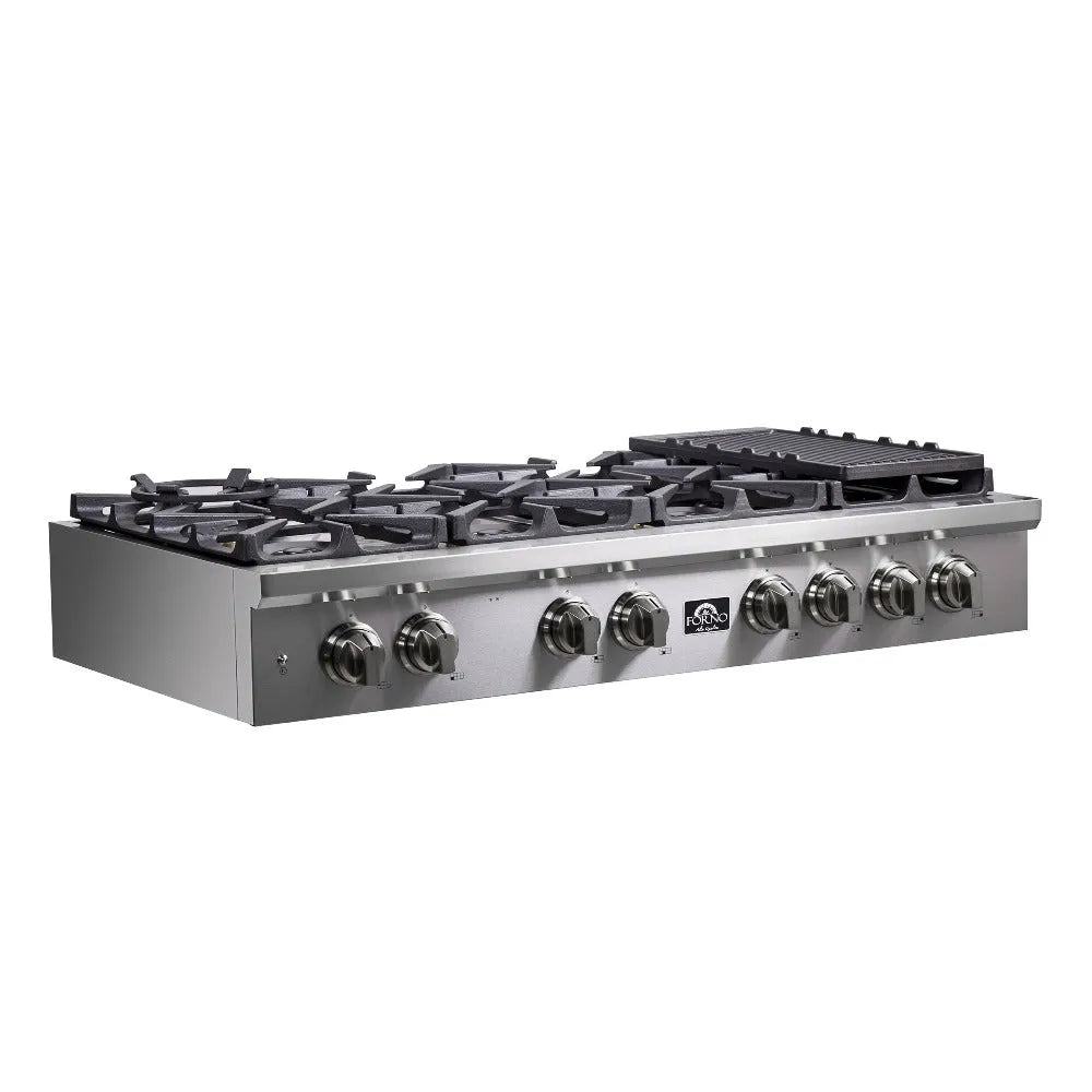 Forno Spezia 48 in. 8 Burner Gas Rangetop with Wok Ring and Griddle in Stainless Steel (FCTGS5751-48) side.