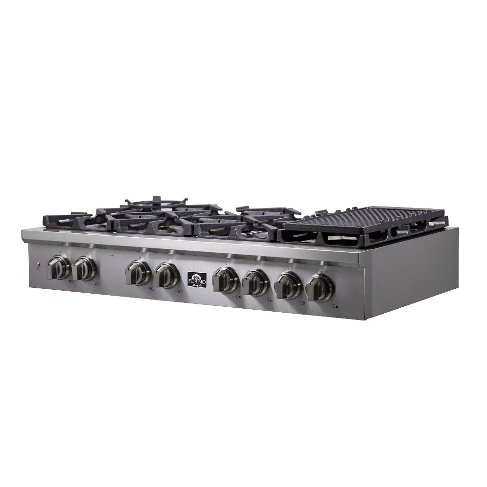 Forno Spezia 48 in. 8 Burner Gas Cooktop with Wok Ring and Griddle in Stainless Steel (FCTGS5751-48)