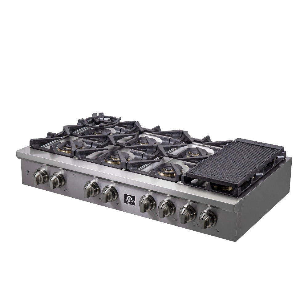 Forno Spezia 48 in. 8 Burner Gas Cooktop with Wok Ring and Griddle in Stainless Steel (FCTGS5751-48)