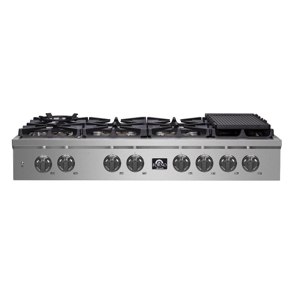 Forno Spezia 48 in. 8 Burner Gas Rangetop with Wok Ring and Griddle in Stainless Steel (FCTGS5751-48) front.