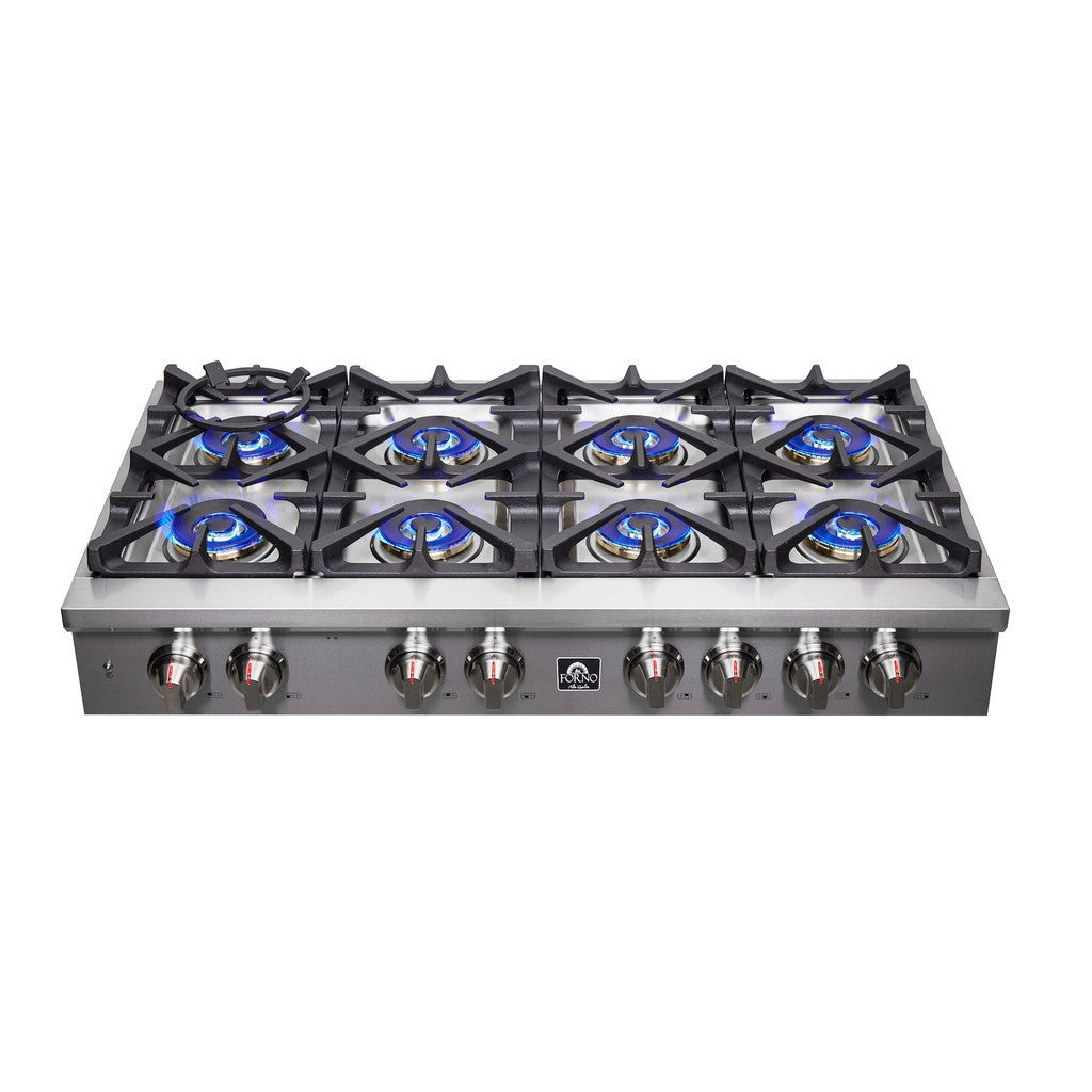 Forno Spezia 48 in. 8 Burner Gas Cooktop with Wok Ring and Griddle in Stainless Steel (FCTGS5751-48)