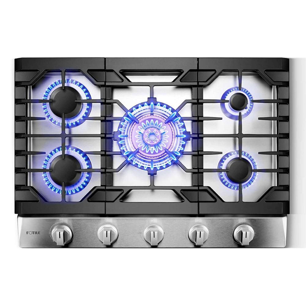 Fotile 2-Piece Kitchen Package-With Stainless Steel 30 in. Gas Cooktop and 30 in. 850 CFM Silver Gray Tempered Glass Wall Mount Range Hood with Touchscreen (JQG7501.G + GLS30501)