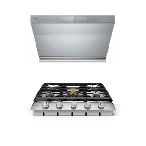 Fotile 2-Piece Kitchen Package with Stainless Steel 30 in. Gas Cooktop and 30 in. 850 CFM Silver Gray Tempered Glass Wall Mount Range Hood with Touchscreen (JQG7501.G + GLS30501)
