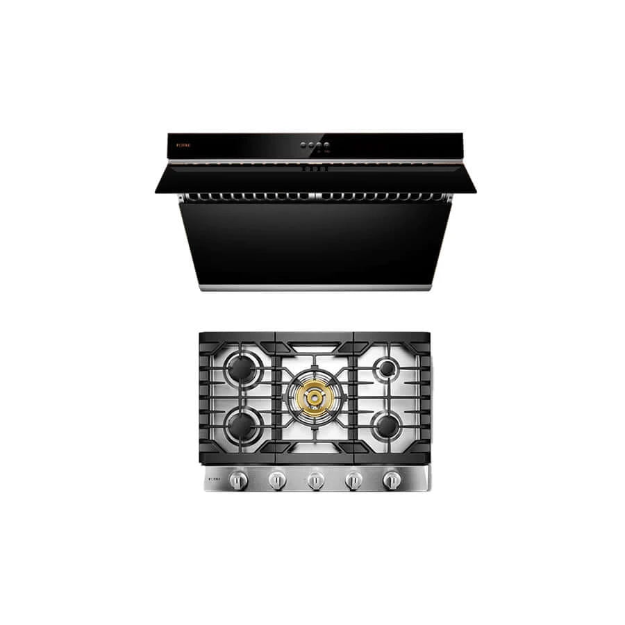 Fotile 2-Piece Kitchen Package with Stainless Steel 30 in. Gas Cooktop and Onyx Black 30 in. 850 CFM Wall Mount Range Hood with Touchscreen (JQG7522 + GLS30501)