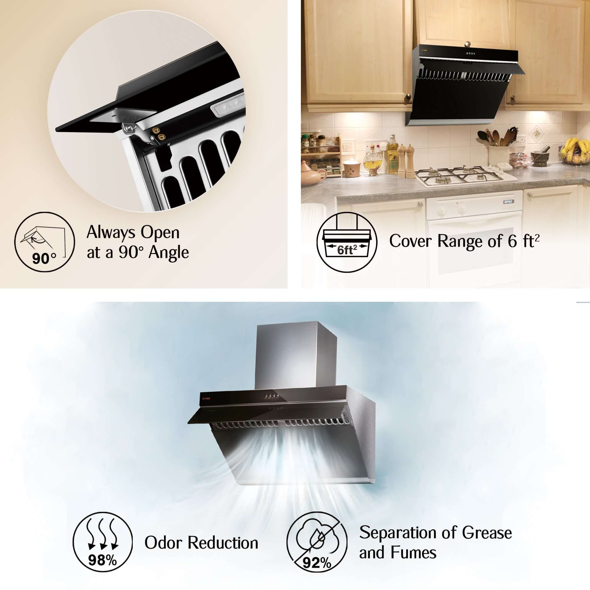 Fotile Slant Vent Series 30 in. 850 CFM Wall Mount Range Hood with Push Buttons and Color Options (JQG7522)