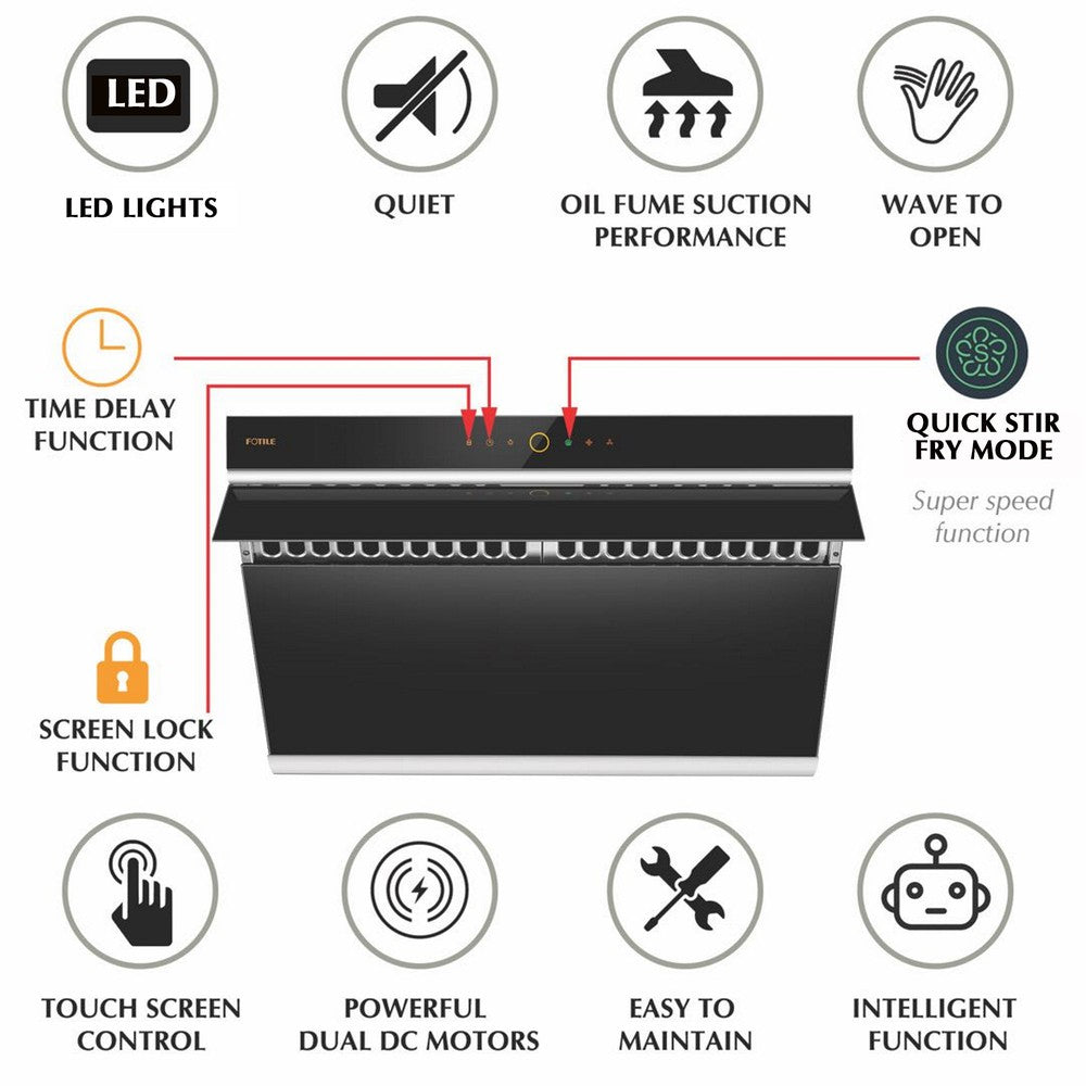 Fotile Slant Vent Series 36 in. 1000 CFM Wall Mount Range Hood with Motion and Touch Activation in Onyx Black (JQG9006)