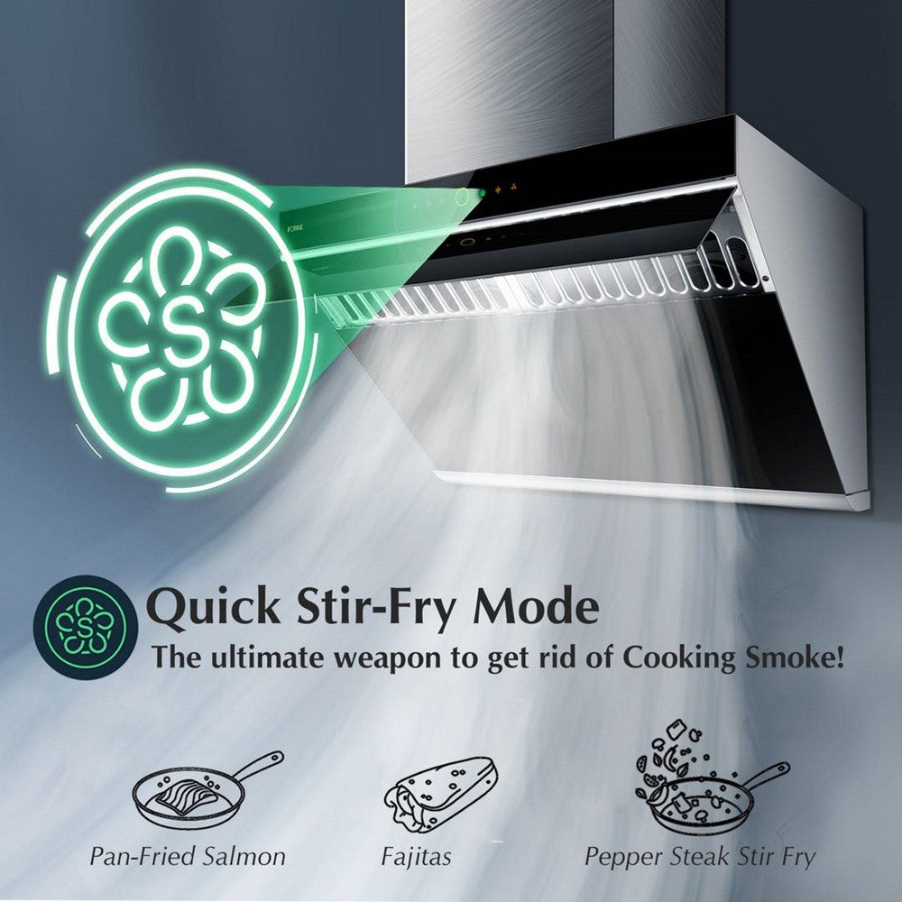 Fotile Slant Vent Series 36 in. 1000 CFM Wall Mount Range Hood with Motion and Touch Activation in Onyx Black (JQG9006)