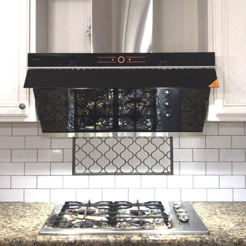 Fotile Slant Vent Series 36 in. 850 CFM Wall Mount Range Hood with Touchscreen in Onyx Black Tempered Glass (JQG9001)