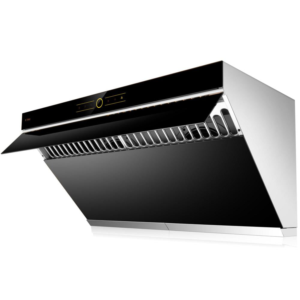 Fotile Slant Vent Series 36 in. 850 CFM Wall Mount Range Hood with Touchscreen in Onyx Black Tempered Glass (JQG9001)