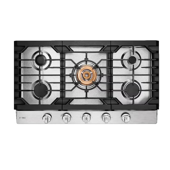 Fotile Tri-Ring Series 36 in. Gas Cooktop with 5 Burners in Stainless Steel (GLS36502) main image.
