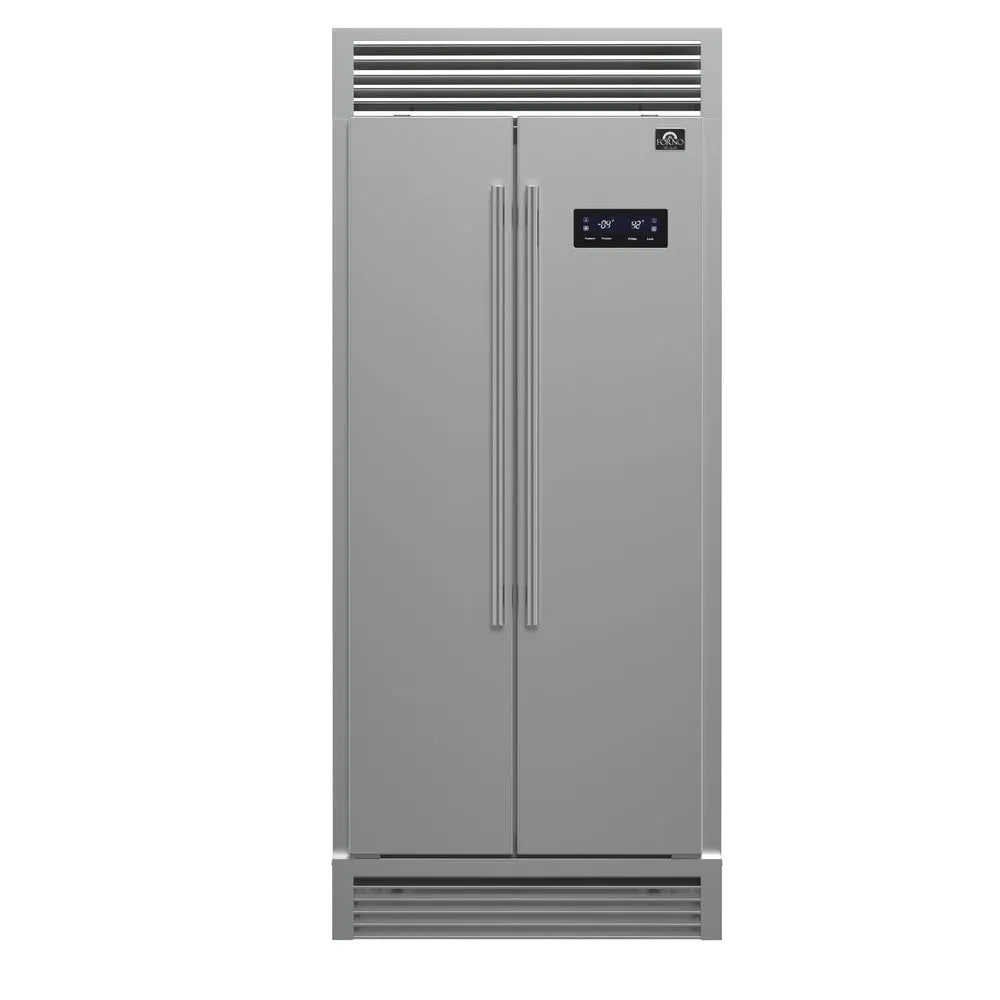 Forno Salerno 33 in. Side by Side Refrigerator in Stainless Steel with Decorative Grill Trim Kit (FFRBI1805-37SG)