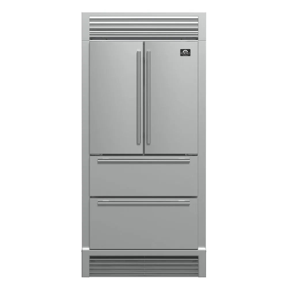 Forno Moena 36 in. 19 cu. ft. French Door Counter Depth Refrigerator with Decorative Grill Trim Kit in Stainless Steel (FFRBI1820-40SG) main image.