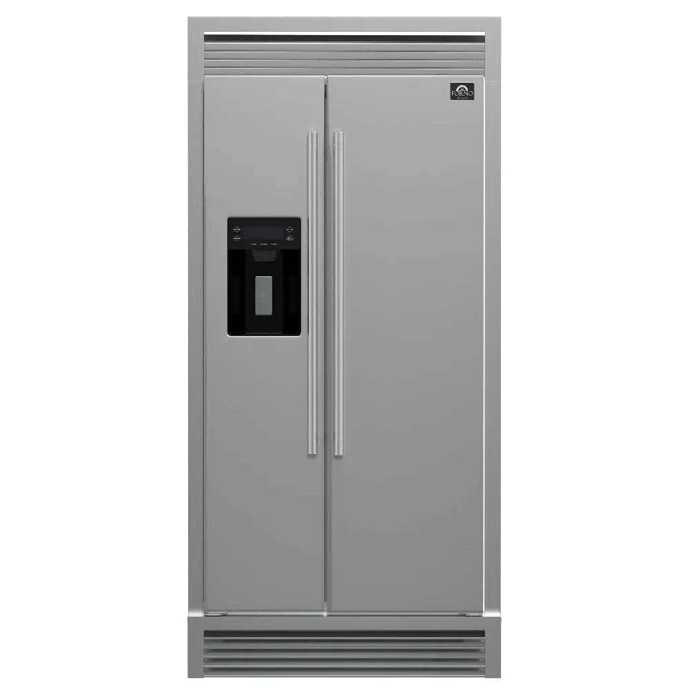 Forno Salerno 36 in. Side by Side Refrigerator with External Water and Ice Dispenser in Stainless Steel with Trim Kit (FFRBI1844-40SG)