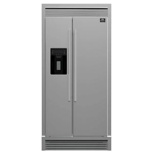 Forno Salerno 36 in. Side by Side Refrigerator with External Water and Ice Dispenser in Stainless Steel with Trim Kit (FFRBI1844-40SG) main image.