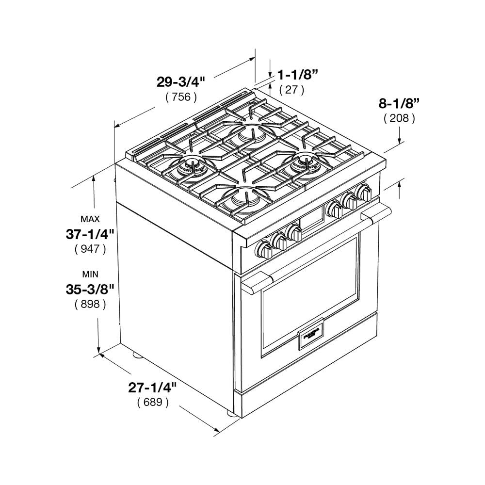 Fulgor Milano 30 in. 400 Series Accento Dual Fuel Range in Stainless Steel (F4PDF304S1)-