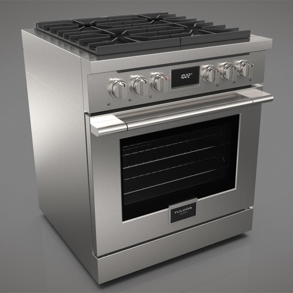 Fulgor Milano 30 in. 400 Series Accento Dual Fuel Range in Stainless Steel (F4PDF304S1)-