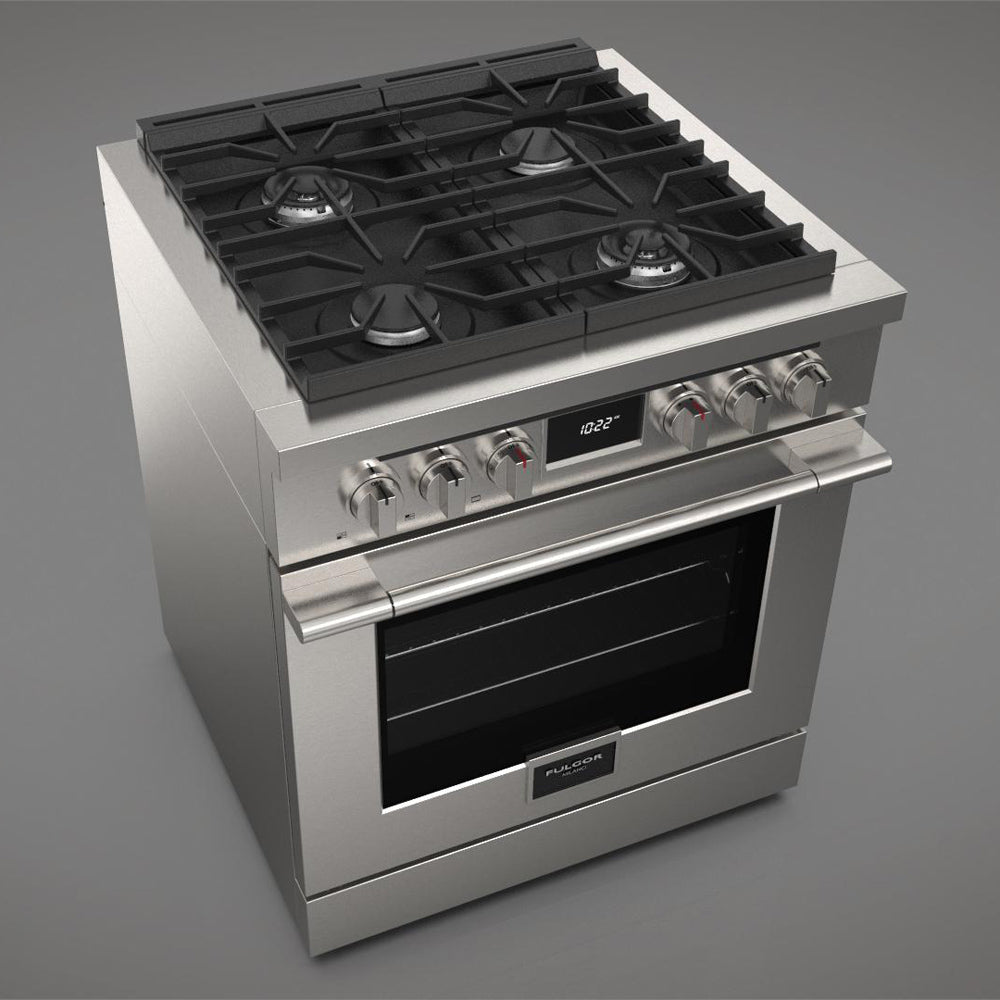 Fulgor Milano 30 in. 400 Series Accento Dual Fuel Range in Stainless Steel (F4PDF304S1)-