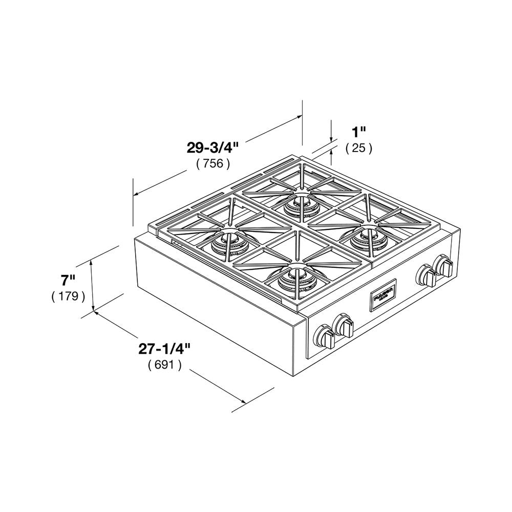 Fulgor Milano 30 in. 600 Professional Series All Gas Range Top in Stainless Steel (F6GRT304S1)-