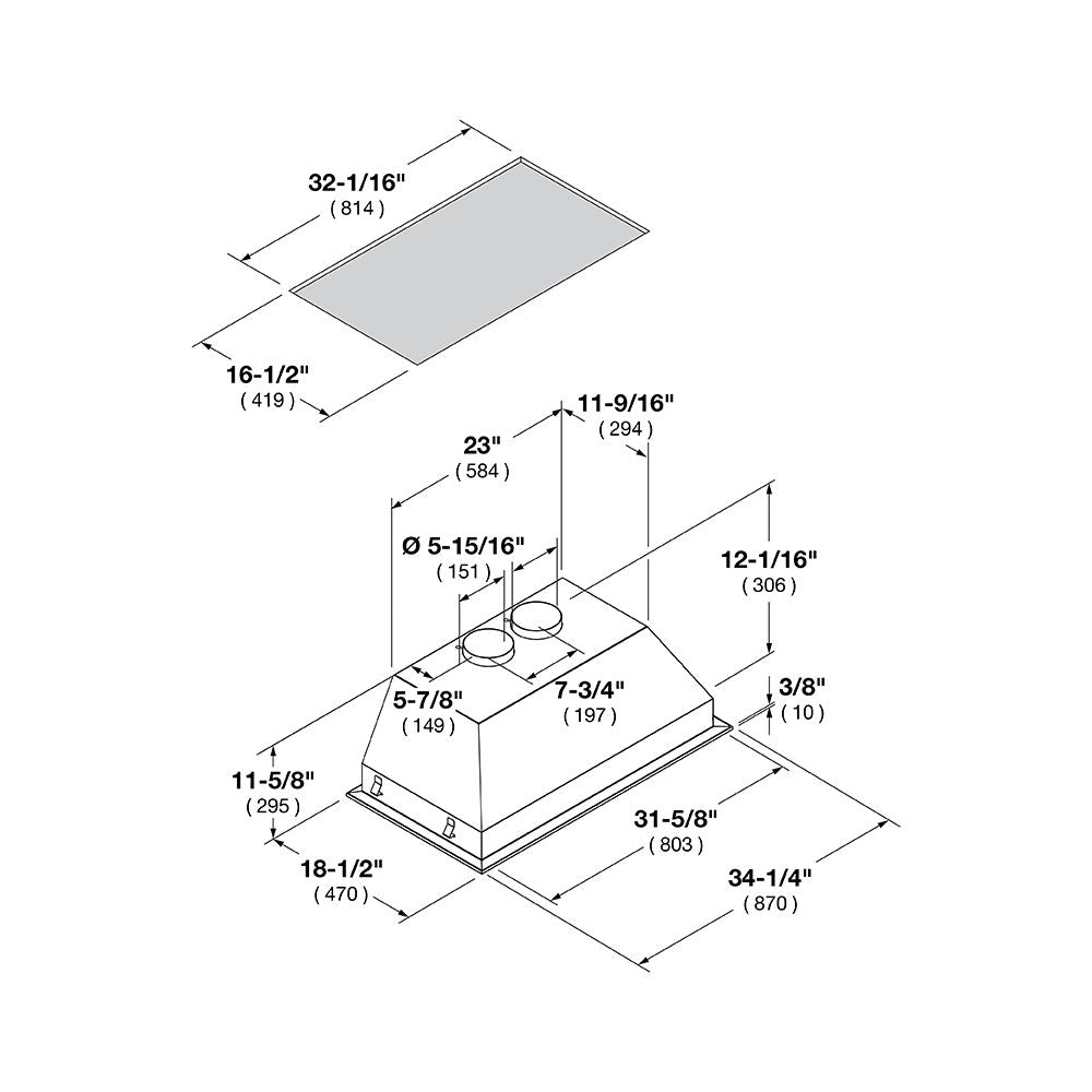 Fulgor Milano 34 in. 1000 CFM Professional Range Hood Insert with Knob Controls in Stainless Steel (F6BP34DS1)-